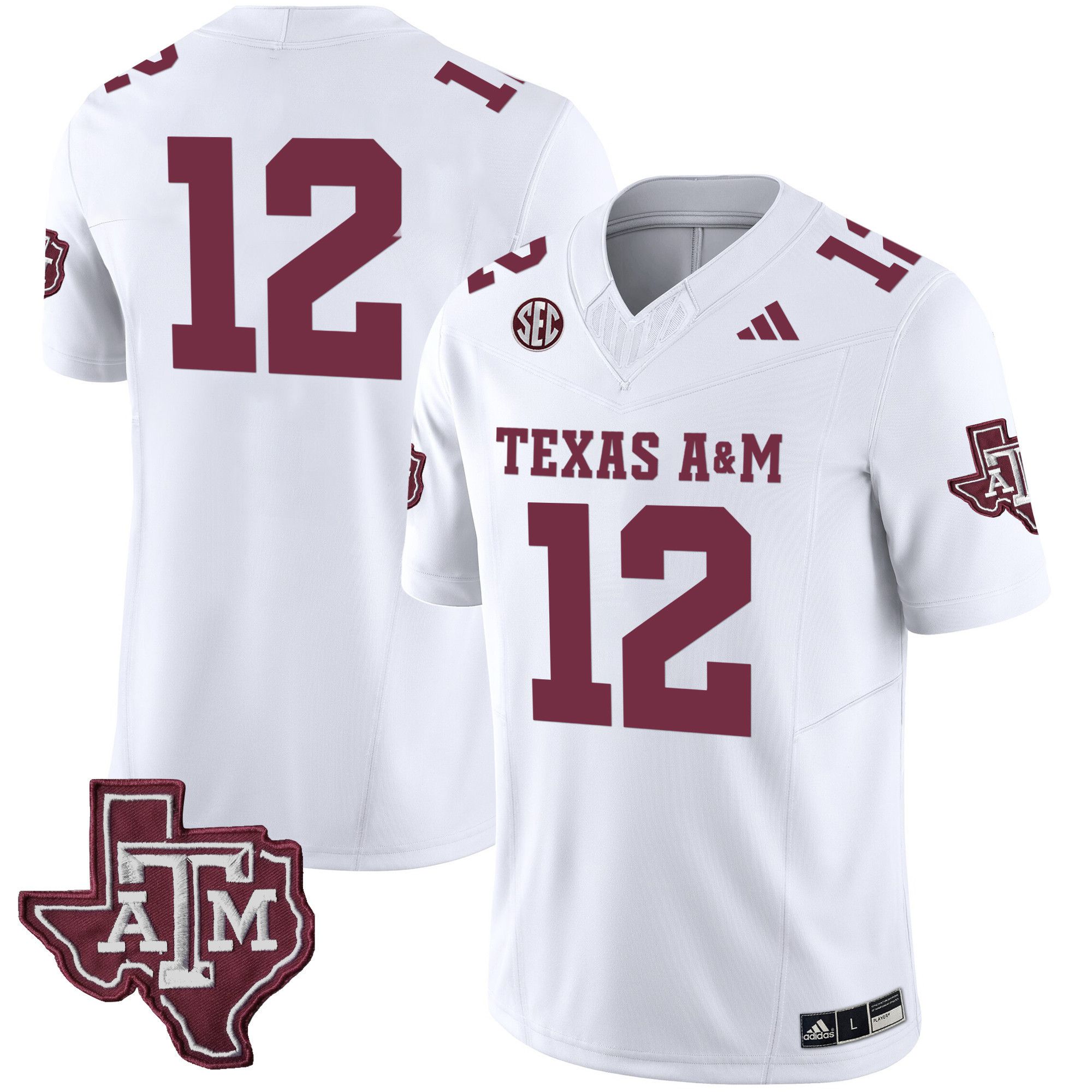 Men Texas A&M Aggies #12 No Name White 2024 Vapor Limited NCAA Jersey